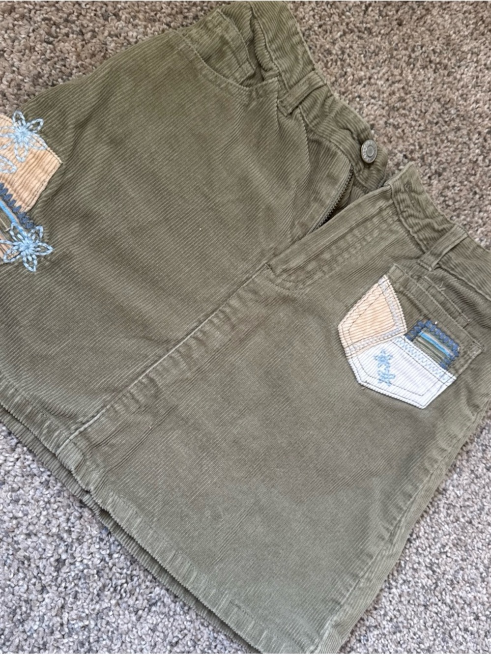 Old Navy Olive Green Corduroy Girls Skirt with Pocket Patch
